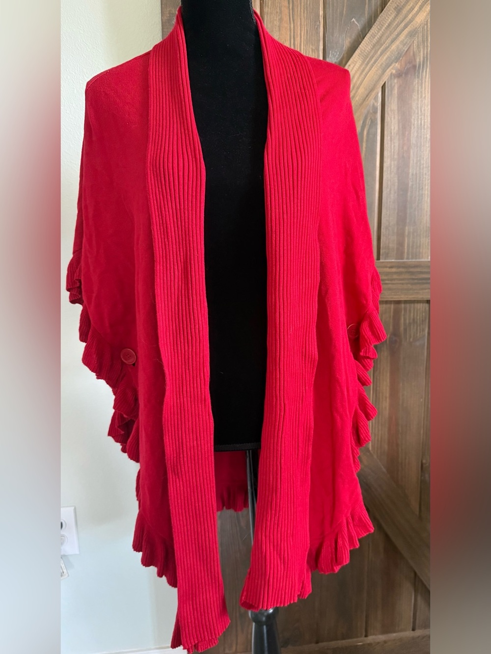 Joseph A Red Ruffled Open-Front Cardigan